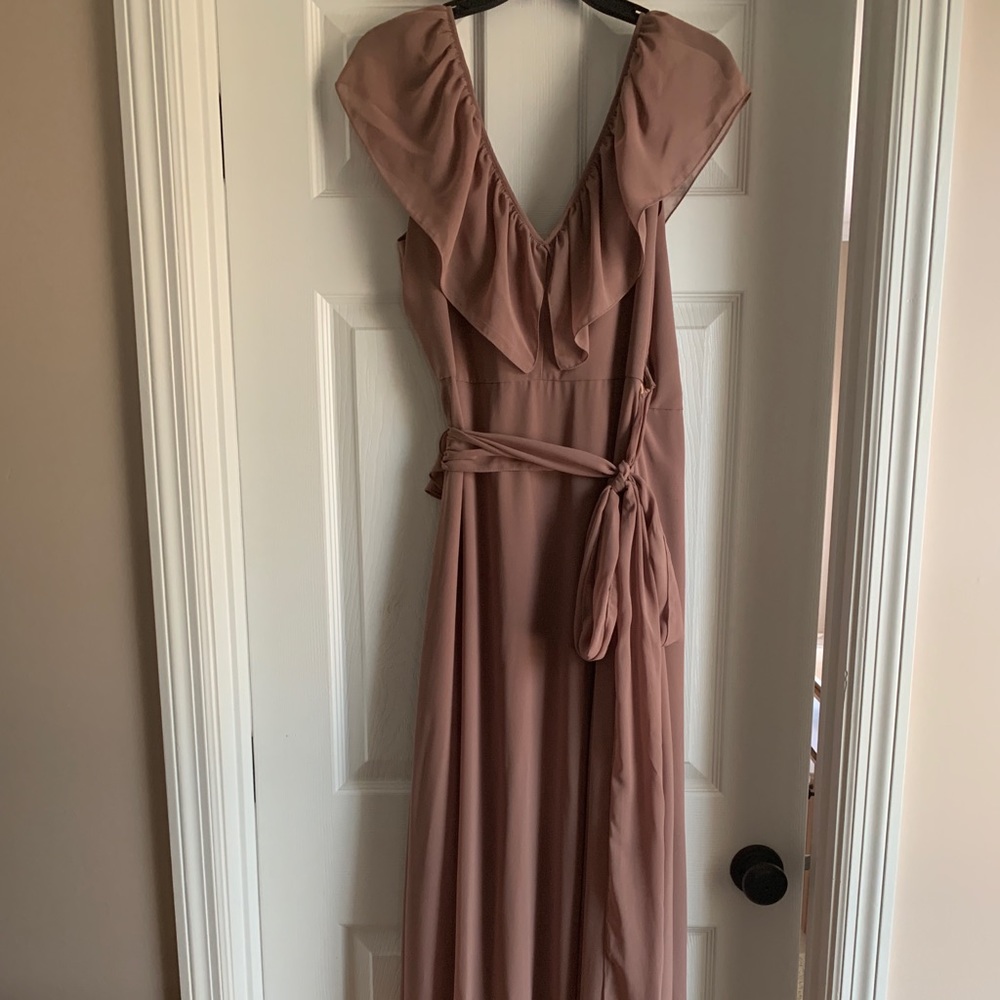 Ceremony by Joanna August Mauve Dusty Rose Ruffled V-Neck Wrap Bridesmaid Dress